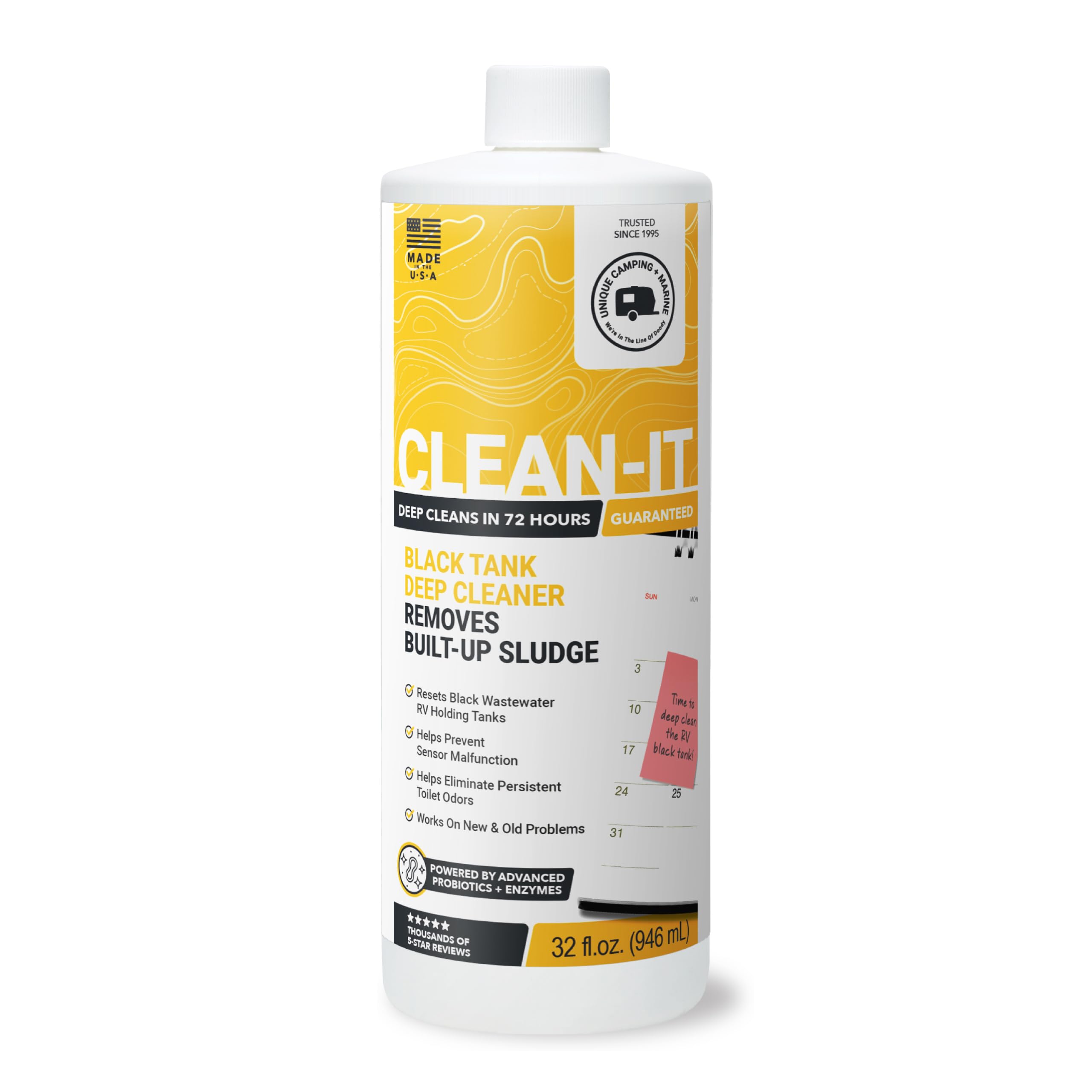 Unique Clean-It Liquid RV Black & Holding Tank Cleaner, 32 oz | Periodic deep cl