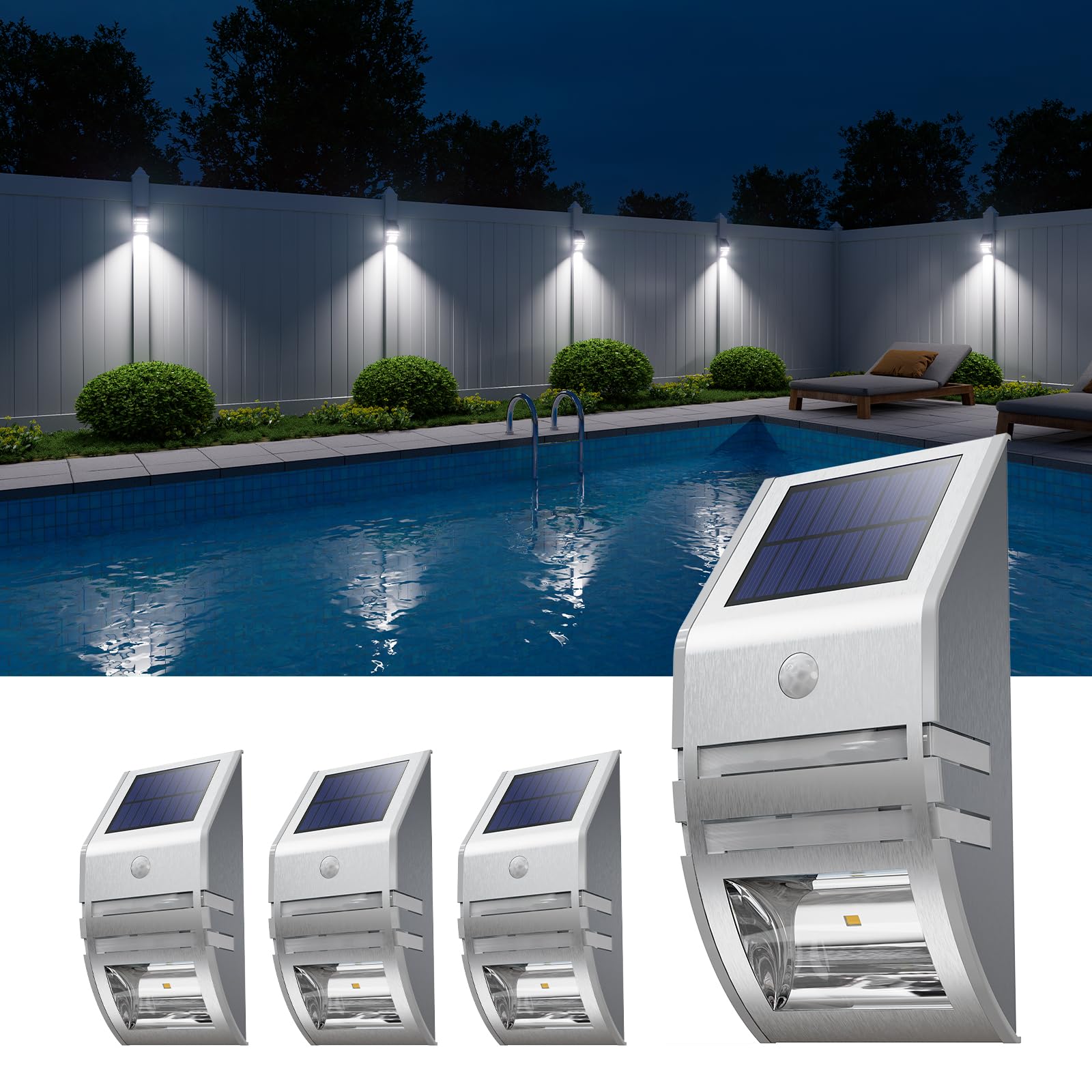4 Pack Solar Wall Lights, Stainless Steels Outdoor Waterproof Motion Sensor Mode