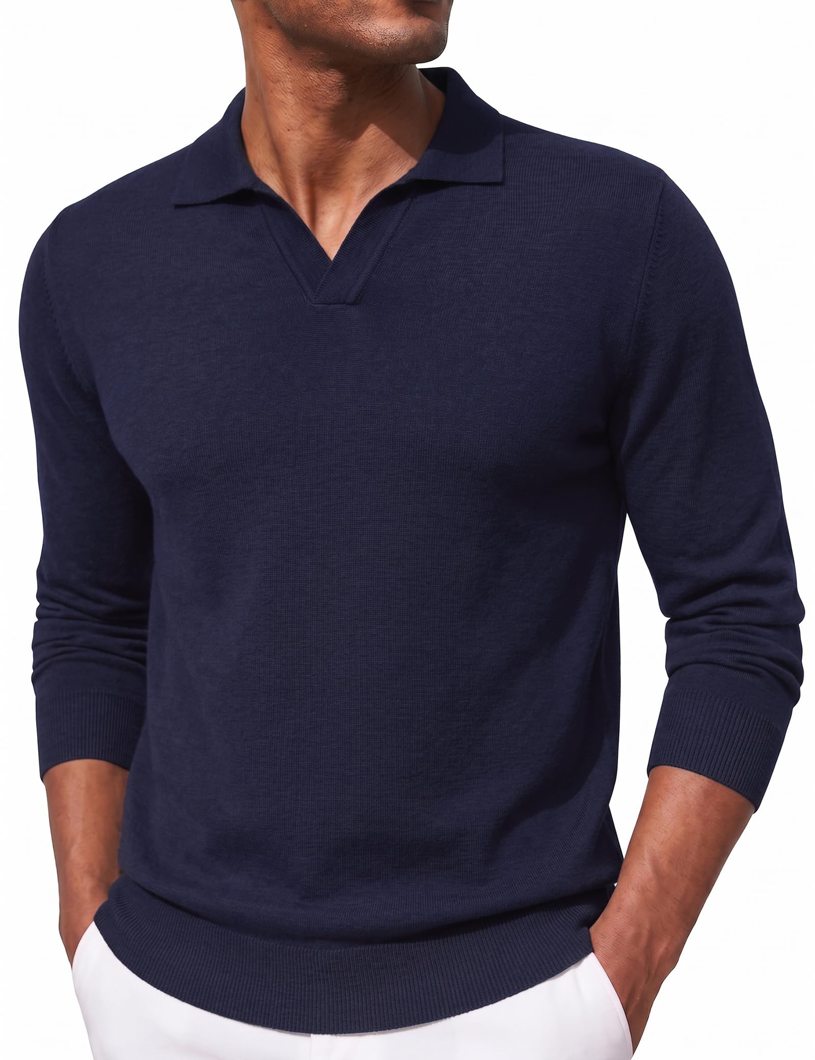 iClosam Men's Knitted Polo Sweater Fine Knit Sweater with Collar