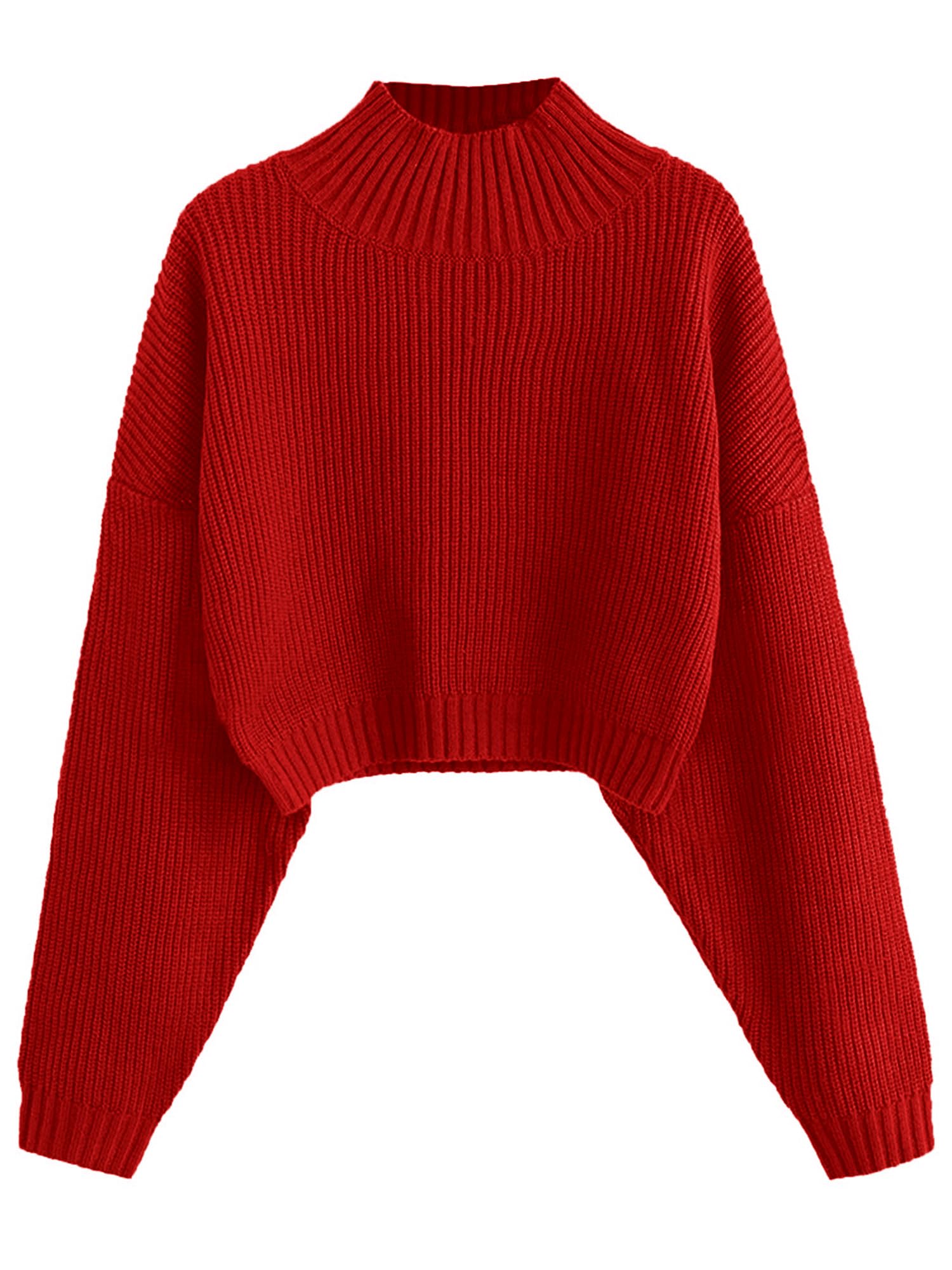 ZAFUL Women's Cropped Turtleneck Sweater Lantern Sleeve Ribbed Knit Pullover Swe