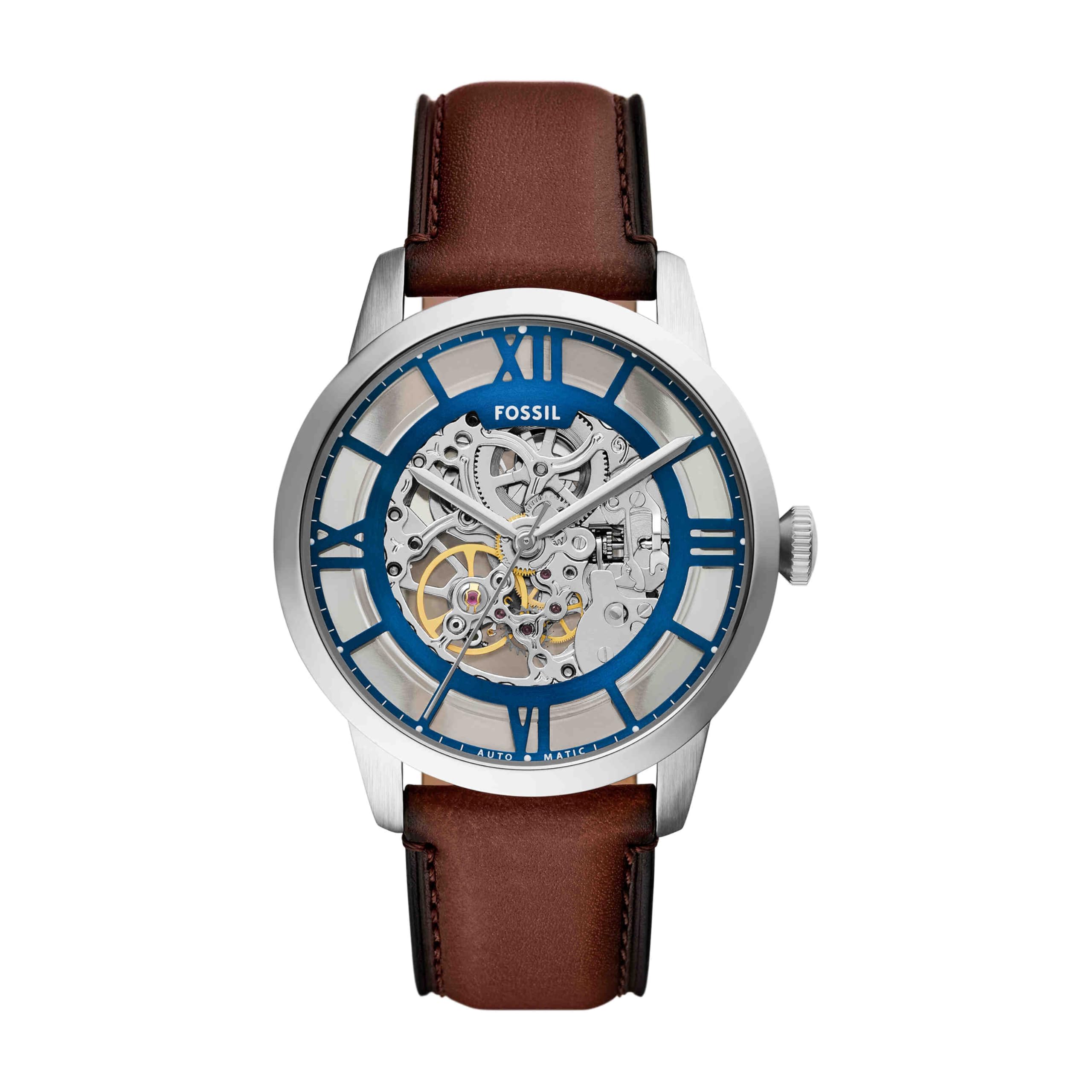 Fossil Men's Townsman Automatic Stainless Steel and Leather Three-Hand Skeleton 