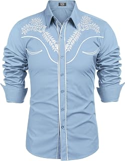 COOFANDY Men's Western Shirts Long Sleeve Embroideres Cowboy Shirts Casual Button Down Shirt