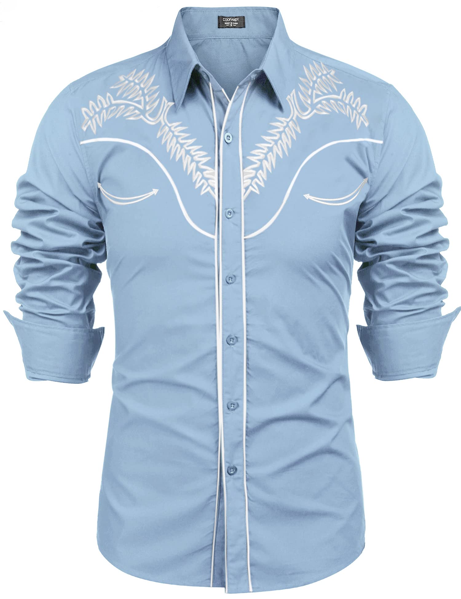COOFANDY Men's Western Shirts Long Sleeve Embroideres Cowboy Shirts Casual Butto