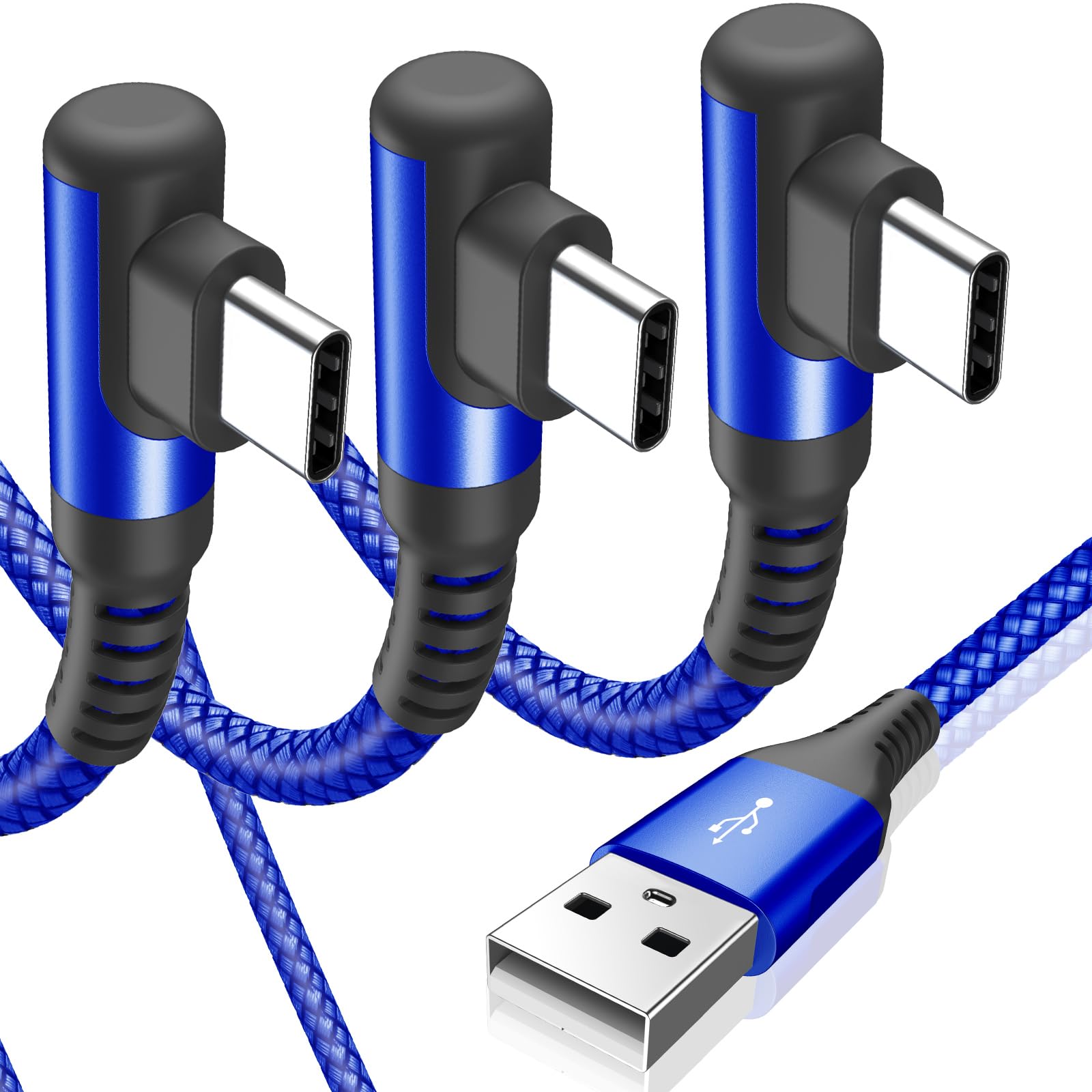 USB Type C Cable, L-Shaped [Set of 3, 3.3 ft (1 m/2 m), Sweguard USB-A & USB C C