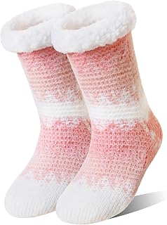 Womens Fuzzy Slipper Grips Socks Fluffy Winter Warm Fleece Lining Non Slip Thick Thermal Cozy Plush Socks