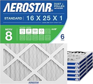 Aerostar Air Filter 16x25x1 MERV 8 AC Filter, HVAC, Furnace Filter, 6 Pack | ACTUAL SIZE (15.75 x 24.75 x 0.75) AC Filter, HVAC, Furnace Filter Captures Dust, Lint & Pollen MERV 8