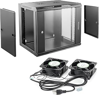 PrimeCables 9U Wall Mount Server Rack Cabinet,Installing Hardware Included | Glass Door, 2 AC Fans, Adjustable Shelf, Network Rack Mount for Home & Office