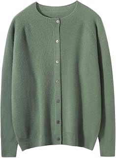 Women's 100% Merino Wool Crew Neck Cardigan Lightweight Sweaters