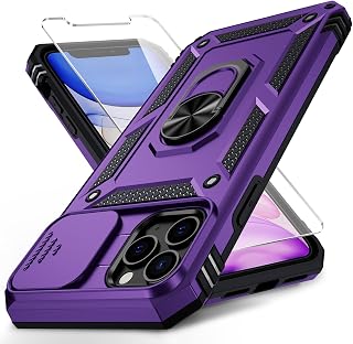 for iPhone 11 Pro Max Case with Camera Lens Cover, HD Screen Protector, 10 FT Military Grade Drop Protection, Magnetic Ring Holder Kickstand Protective Phone Case for iPhone 11 Pro Max, Deep Purple