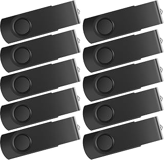 USB Stick 2GB 10 Pack USB 2.0 Memory Sticks Metal Flash Drives Kepmem Black Keychain U Disk Portable Thumb Drive Fashion Swivel Pendrive with Ropes