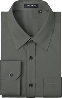 HISDERN Men's Formal Dress Shirt Cotton Long Sleeve Solid Button Down Shirts for Men