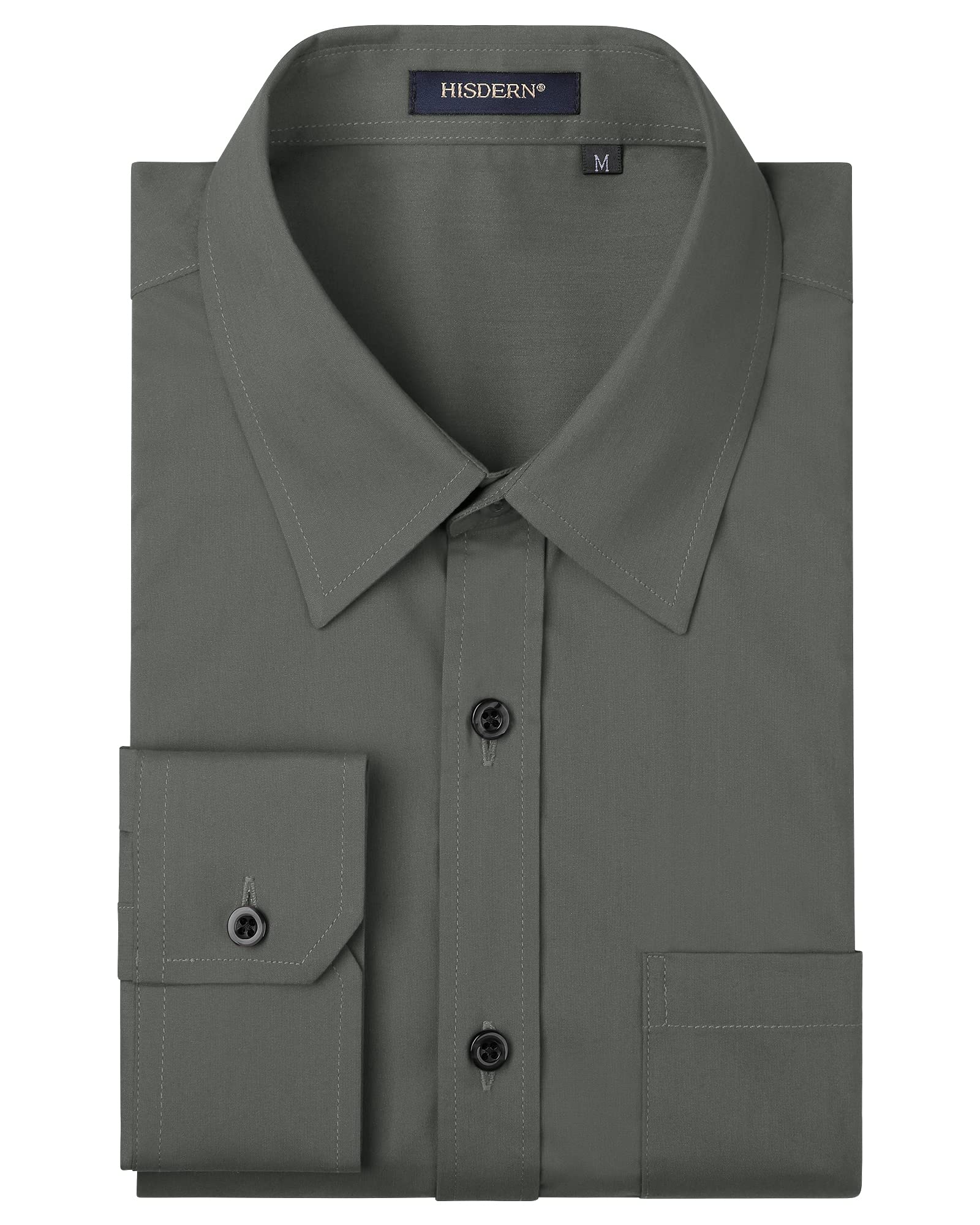 HISDERN Men's Formal Dress Shirt Cotton Long Sleeve Solid Button Down Shirts for