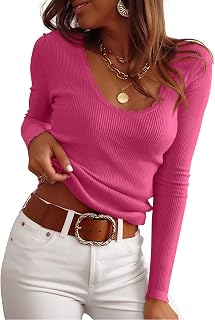 ANRABESS Women’s Long Sleeve Scalloped Scoop Neck Ribbed Fall Sweater