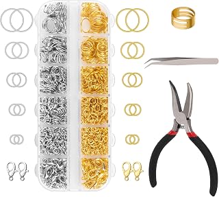 Amrules 1200 Pcs Jump Rings, Jewelry Making Kit, Silver and Gold | Keychain Making Kit with Open/Close Tools, Pliers, Tweezers, Lobster Clasps, DIY Necklace Repair and Keychain Supplies