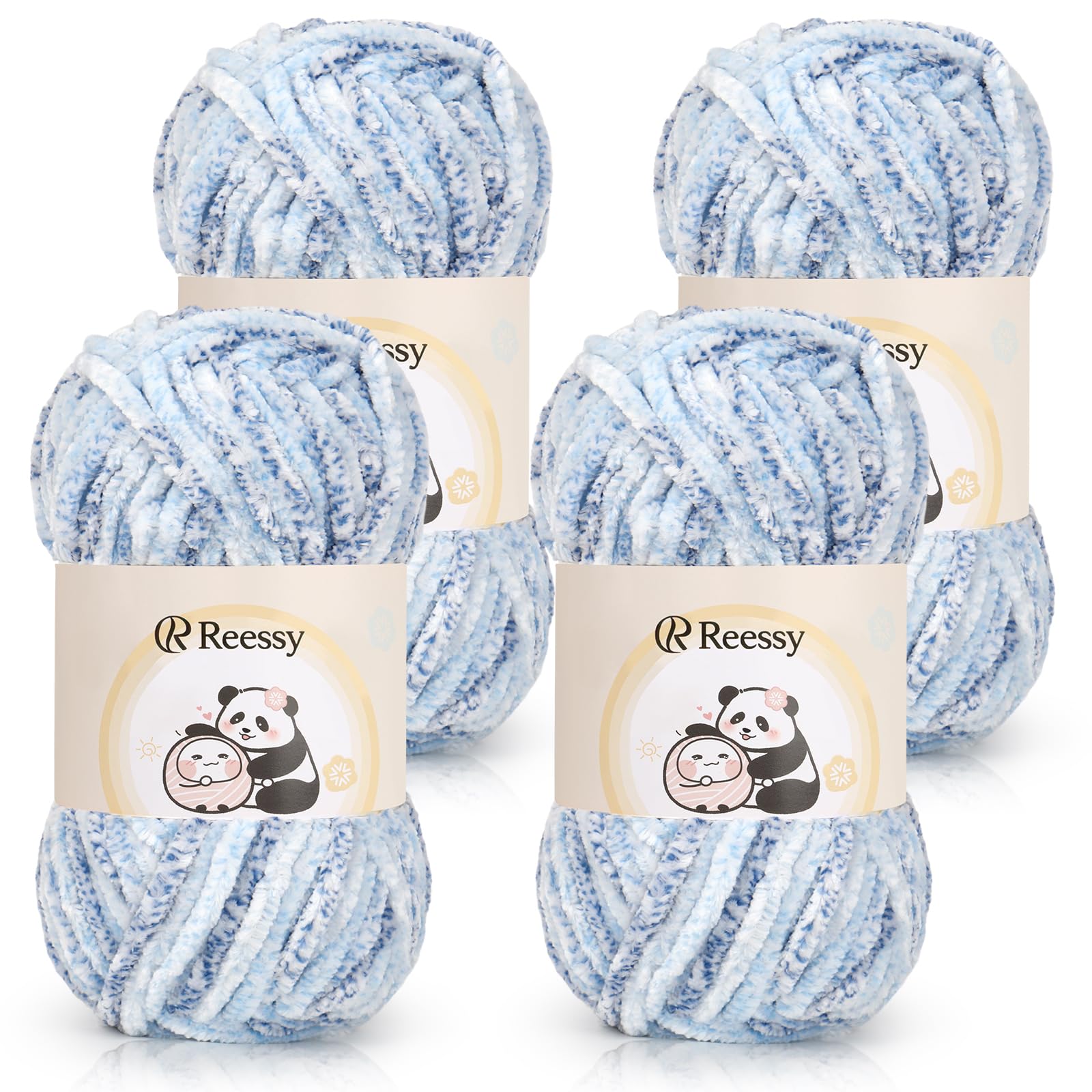 Reessy Chenille Yarn 400g (4x100g) Super Soft Chenille Yarn Chunky Yarns for Cro