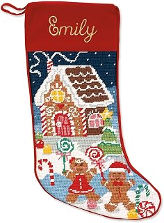 Lillian Vernon Needlepoint Personalized Christmas Stocking | Gingerbread , Christmas, Wool with Cotton, 9 1/2" x 17"