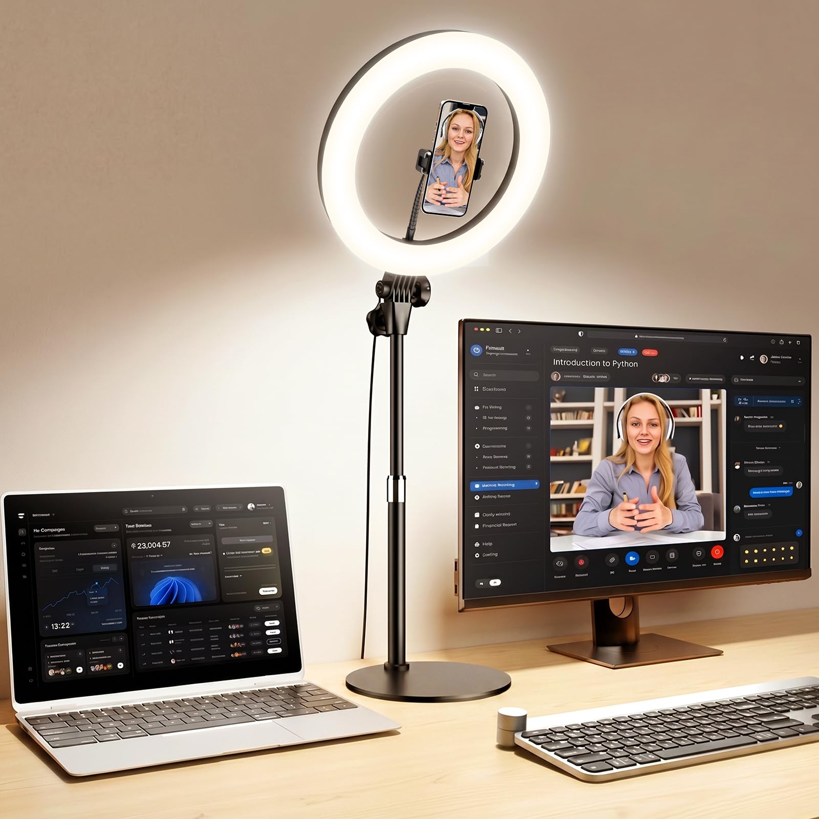 Desk Ring Light with Stand for Computer, Desk Light for Video Recording | 10.5" 
