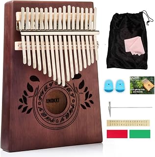 UNOKKI Kalimba 17 Key Thumb Piano Mahogany Instrument | Dark Brown Resonant Hardwood for Beginners & Kids | Curved Keys with Thumb Covers, Tuning Hammer, Instruction Book Music Gift
