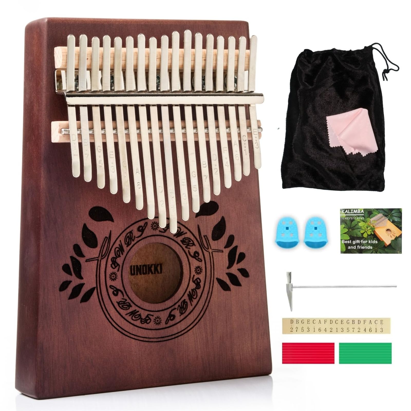 UNOKKI Kalimba 17 Key Thumb Piano Mahogany Instrument | Dark Brown Resonant Hard