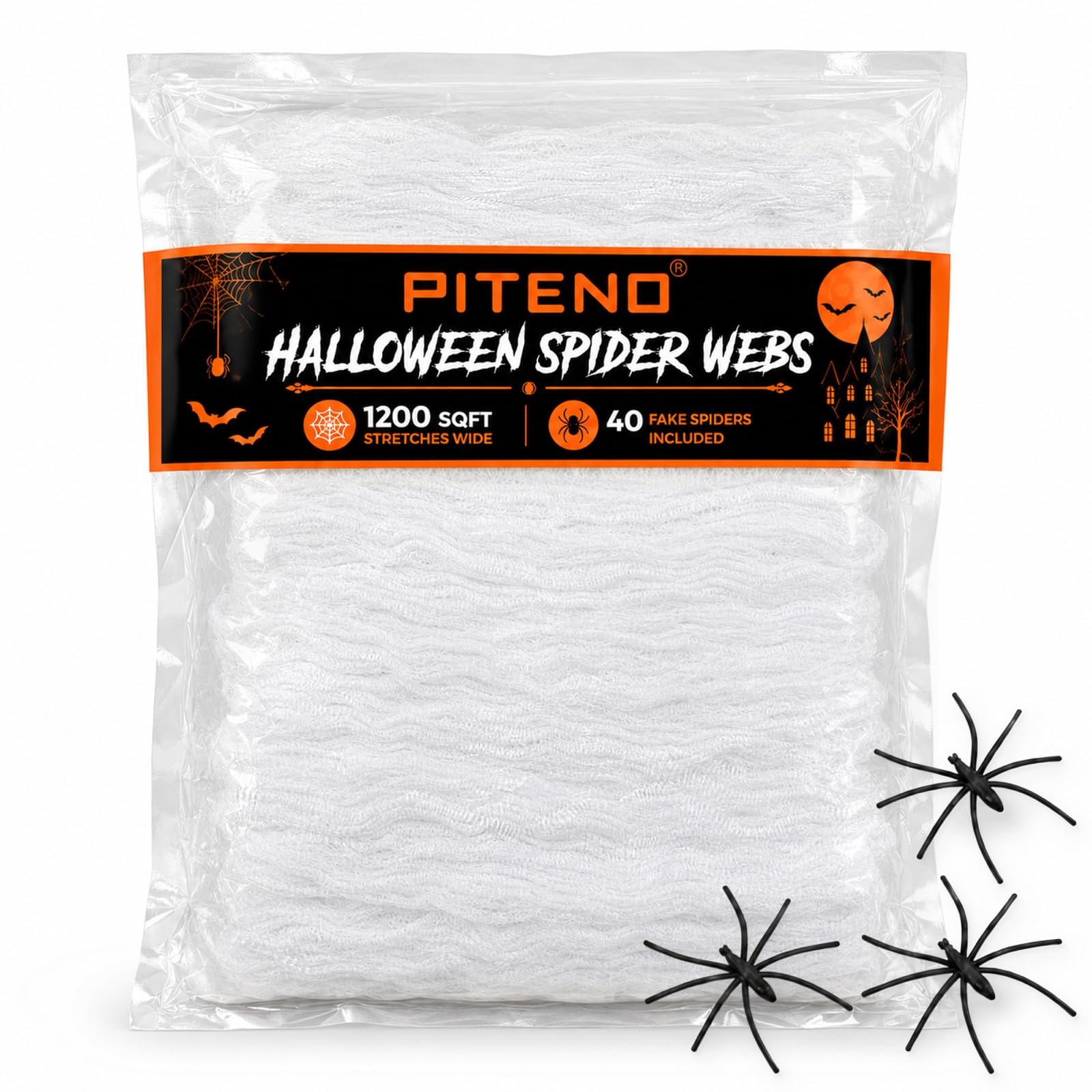 Piteno® 1200 sqft Spider Webs Halloween Decorations with 40 Fake Spiders, Stretc