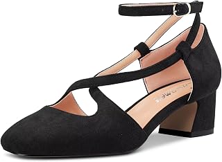 Castamere Women Medium Chunky Wide Heel Square Toe Cross Strap Pumps Party Cute Shoes