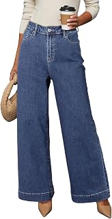 Dokotoo Women's Casual High Waisted Jeans Stretch Wide Leg Loose Denim Pant