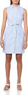 Tommy Hilfiger Women's Sleeveless Collared Button Front Tie Waist Mini Shirt Dress Casual Dress