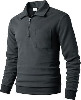 Men's Half Fleece Sweatshirt with Zip Top without Hood for Work Microfleece High Warm Long Sleeves Sweatshirt Cotton Lightweight French Terry Turtleneck