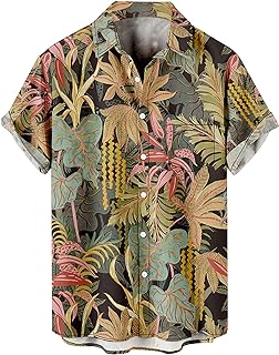 Hawaiian Shirts for Men, Print Casual Short Sleeve Button Down Resort Shirts Beach Shirt