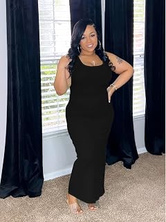 Women's Plus Size Sleeveless Bodycon Maxi Dress