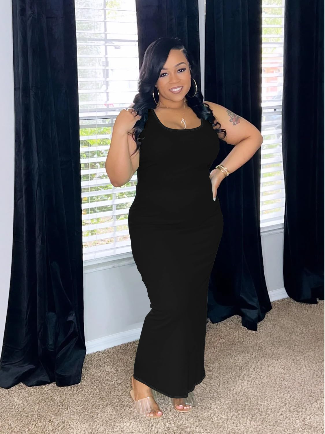 Women's Plus Size Sleeveless Bodycon Maxi Dress