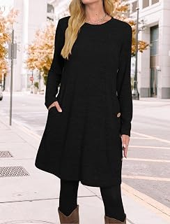 Women's Long Sleeve Tunic Dress with Pockets and Buttons