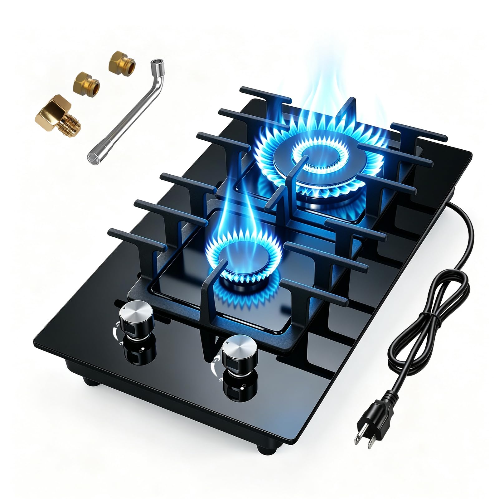 12 Inch Gas Cooktop 2 Burner, Black Tempered Glass Gas Hob Propane Cooktop | Max