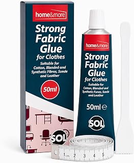 SOL 1pk Strong Fabric Glue For Clothes - Waterproof Fabric Adhesive - 50ml | Textile Glue For Leather, Upholstery & Fabric - Strong, Flexible Bond Includes Tape Measure & Spreader For Easy Repairs