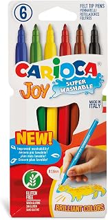 Carioca Joy Paperboard Wallet Marker Pens for Kids with Fine Tip - Ideal for Drawing and Coloring, Super Washable, Assorted Colours, 6 Pieces