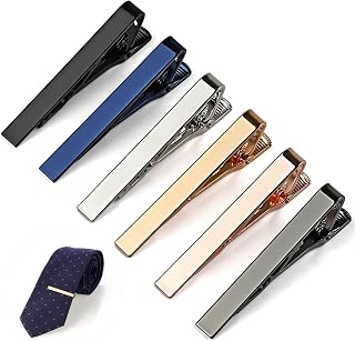 MOWPOG 6 Pcs Tie Clips for Men, Tie Bar Pins Tacks with Gift Box | Copper, Shiny & Glossy, for Father, Husband, Boyfriend, Business, Wedding, Suit Accessories, Easy to Open, Won't Fade/Scratch