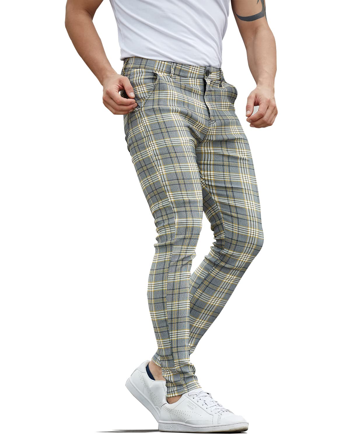 ALLELMS Mens Chinos Slim Fit Stretch Flat-Front Skinny Dress Pants