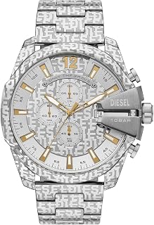 Diesel Chief Series Men's Watch Chronograph Movement Silicone Strap Stainless Steel Davile Watch or Leather, White and Light Grey, 51MM, Bracelet