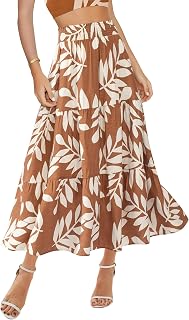BTFBM Women's Floral Print Summer Casual Elastic High Waist Pleated Flowy Long Skirt Pockets