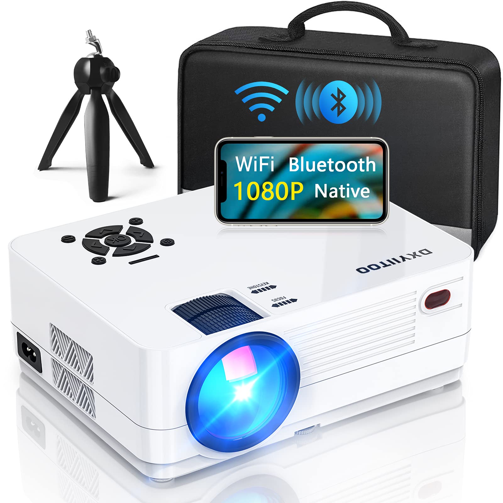 Native 1080P Projector with WiFi 6 and Two-Way Bluetooth, Full HD Video Projecto