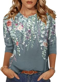 Zeagoo Women's Casual 3/4 Sleeve T-Shirts Round Neck Tunic Tops Work Blouse