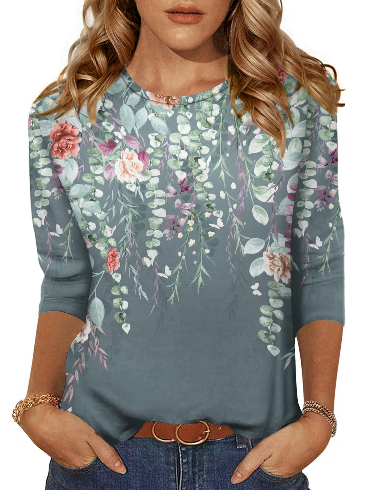 Zeagoo Women's Casual 3/4 Sleeve T-Shirts Round Neck Tunic Tops Work Blouse