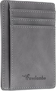 Travelambo Slim Wallet Front Pocket Minimalist Leather RFID Blocking Medium Size