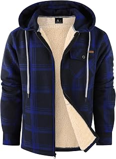 SWISSWELL Chaqueta de forro polar con forro de sherpa para hombre, de franela a cuadros, con cremallera, abrigo cálido de invierno con bolsillo