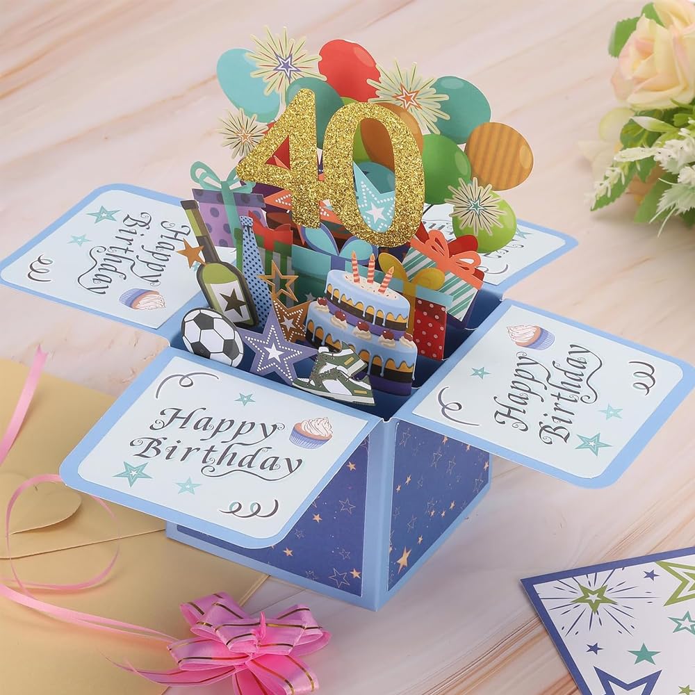 40th Birthday 3D Happy Birthday Greeting Cards and Envelopes Gift for Husband