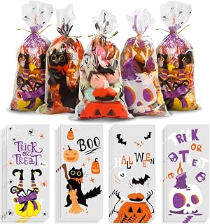 CCINEE 120pcs Cellophane Candy Bags, Cello Candy Treat Bags for Trick Or Treat Party Favor Supply