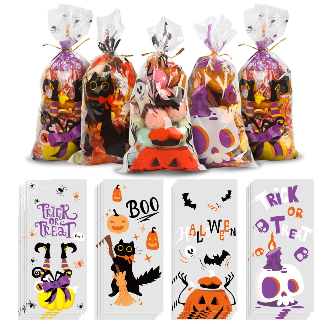 CCINEE 120pcs Cellophane Candy Bags, Cello Candy Treat Bags for Trick Or Treat P