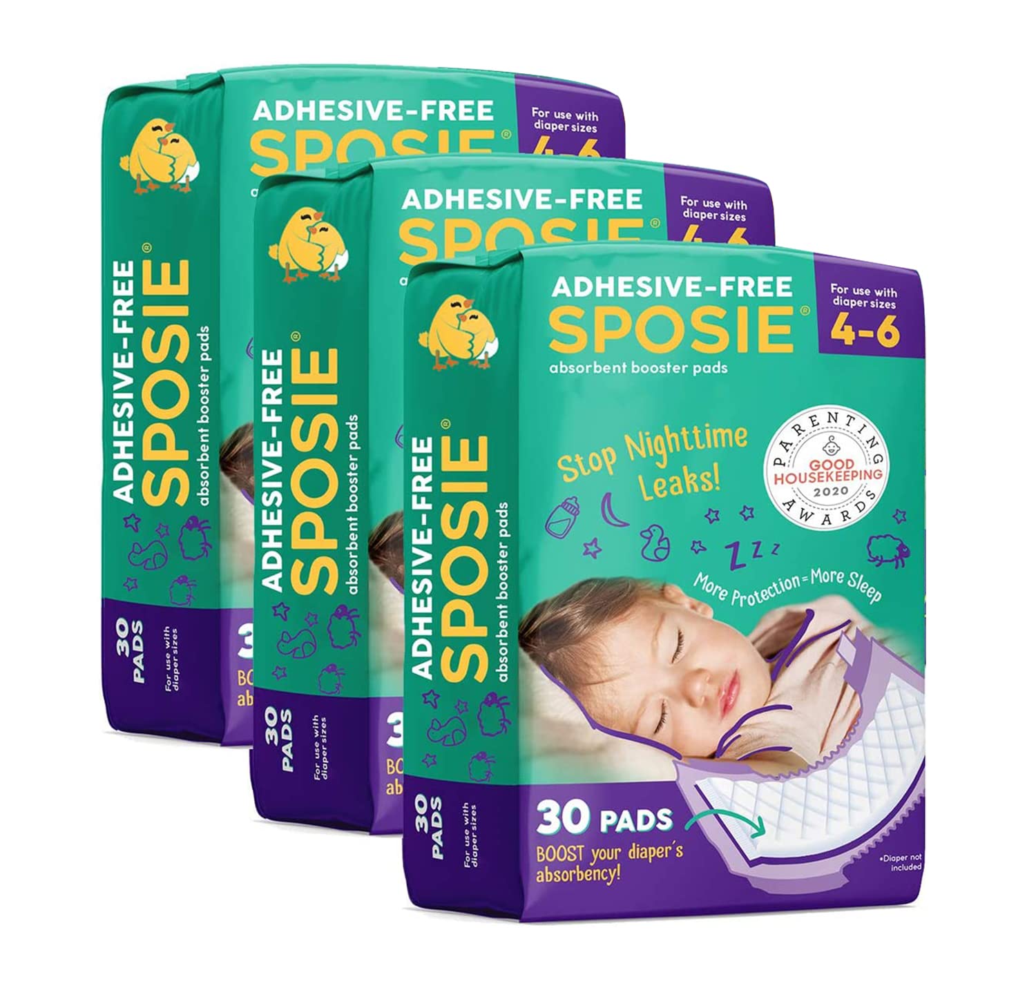 Sposie Overnight Diaper Booster Pads, Stop Diaper Leaks, Size 4-6, 90 Ct | More 