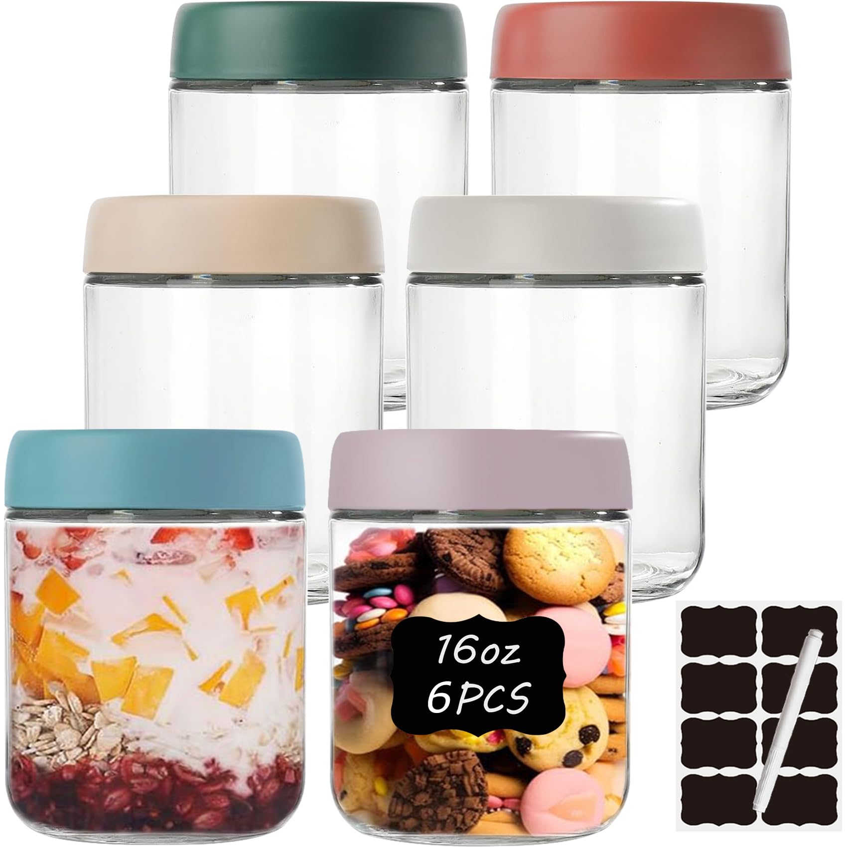 twoant 6er Pack 500ml Einmachgläser mit Schraubdeckel Overnight Oats Gläser für 