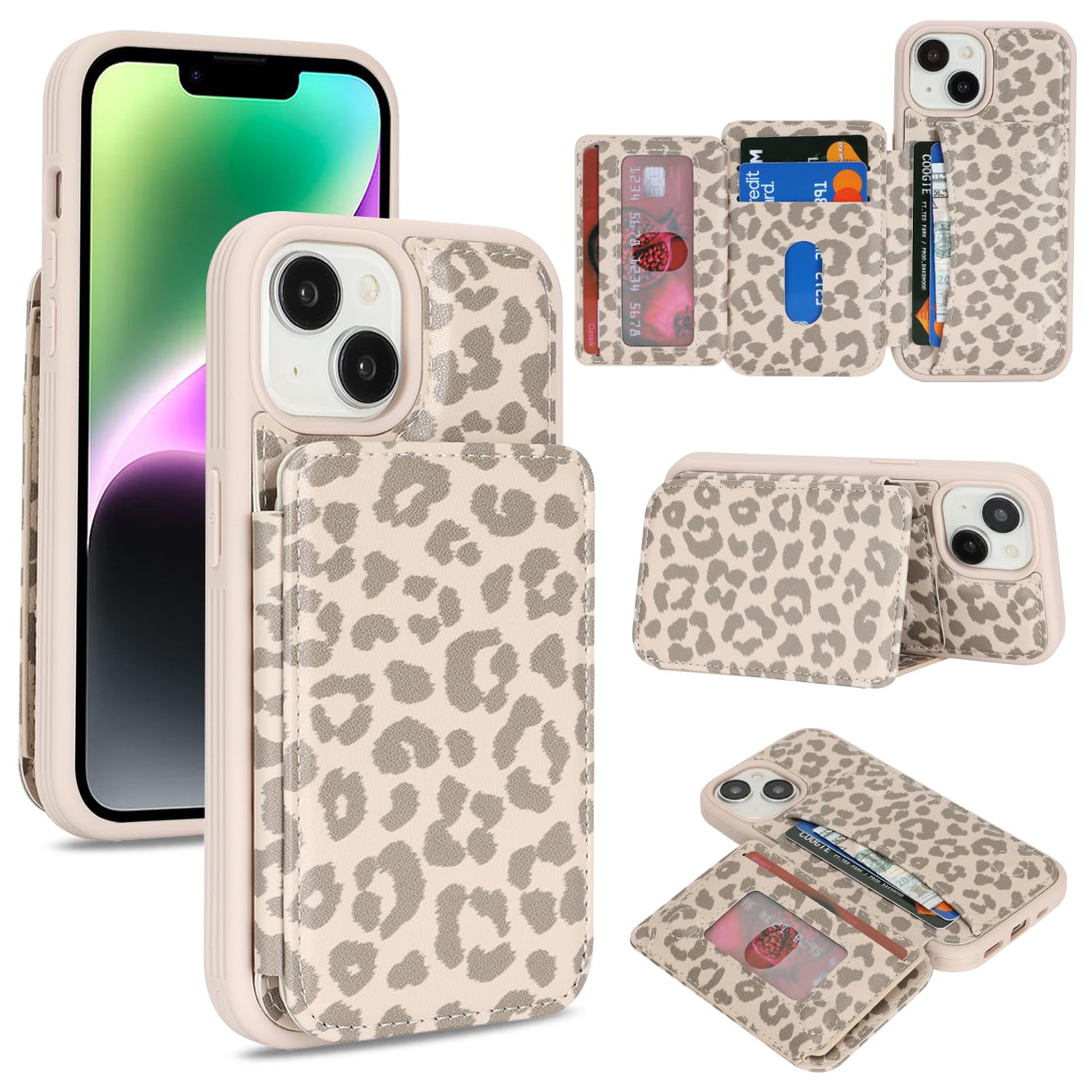 Cavor Custodia a portafoglio compatibile con iPhone 14 con porta carte, slot di 